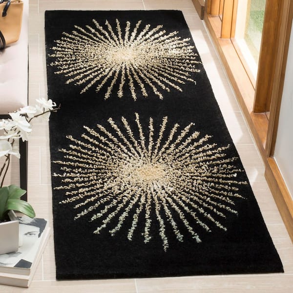 Soho 3 ft. x 12 ft. Black/Beige Abstract Runner Rug