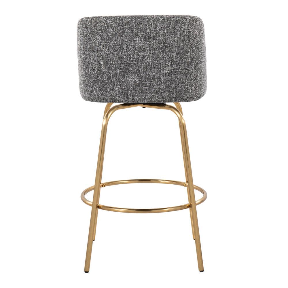Gray Noise Fabric and Gold Metal Swivel Counter Stool