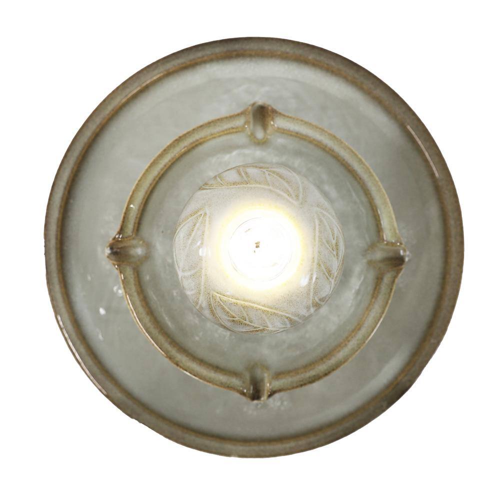 Off-White Ceramic 2-Tier Outdoor Fountain with LED Lights