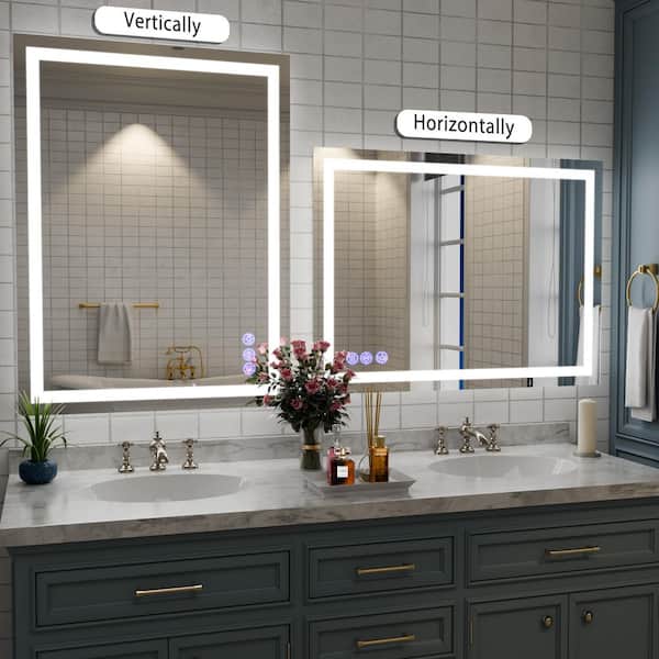 26 in. W x 38 in. H LED Light Rectangular Modern Frameless Wall Bathroom Mirror White