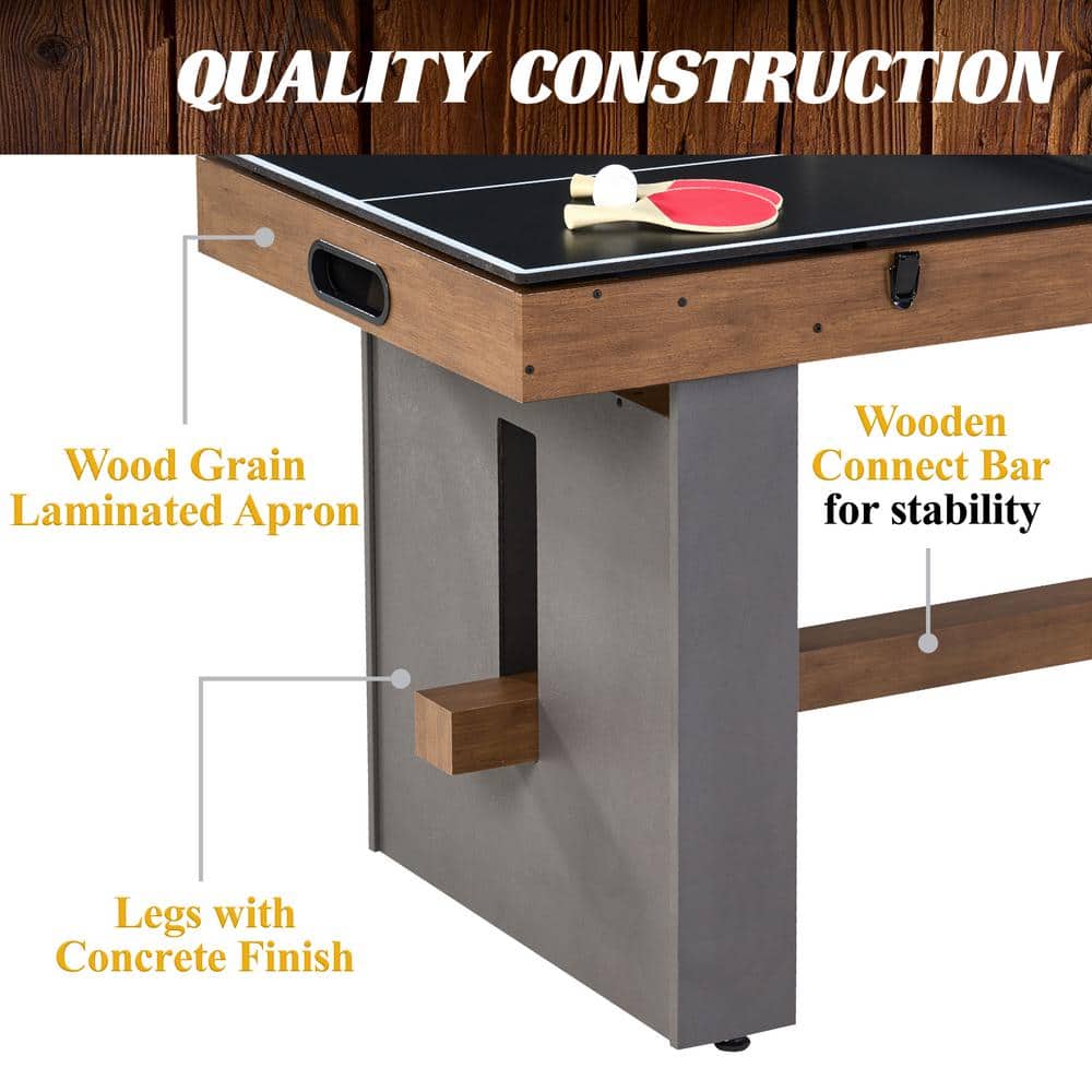 Barrington 54" 3-in-1 Wood and Concrete Game Table