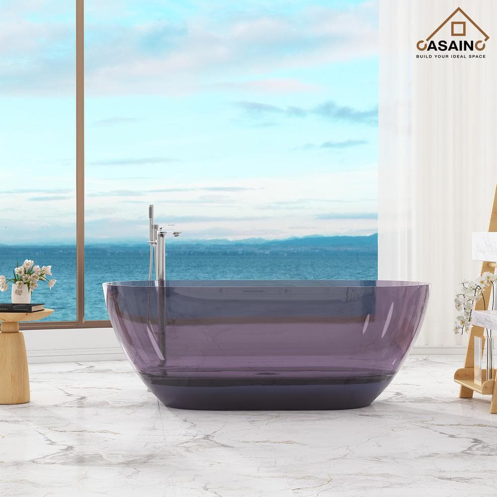 59-Inch Freestanding Transparent Purple Resin Bathtub