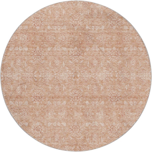 Dream Shag Premium Machine Washable Abstract ADS703 Coral 8 ft. x 8 ft. Round Rug