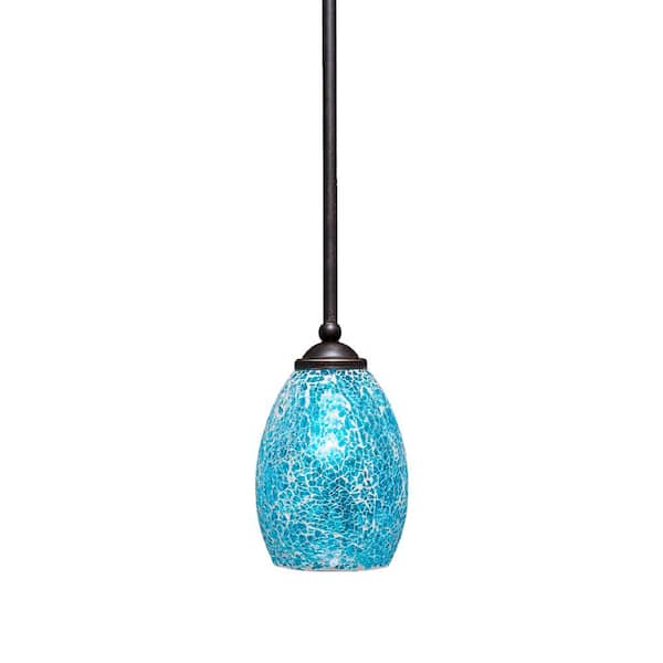 Cleveland 100-Watt 1-Light Brown Shaded Pendant Light Mini Pendant with 5 in. Turquoise Glass Shade, No Bulb Included