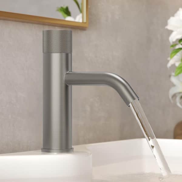 Waterfall Low-Arc 1-Hole Single Handle Bathroom Sink Faucet in Brushed Nickel with Pop-Up Drain
