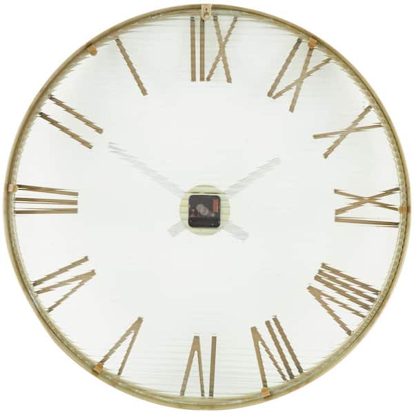Litton Lane Gold Metal Wall Clock with Textured Glass Backing
