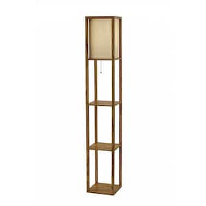 63 in. Natural 1 Light 1-Way (On/Off) Column Floor Lamp for Liviing Room with Metal Square Shade