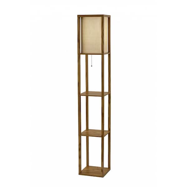 HomeRoots 63 in. Natural 1 Light 1-Way (On/Off) Column Floor Lamp for Liviing Room with Metal Square Shade