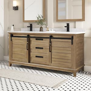 Edenderry 72 in. W x 22 in. D x 34 in. H Double Sink Vanity in Rustic Almond with White Engineered Marble Top and Outlet