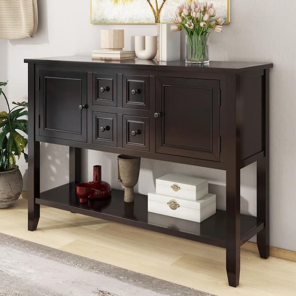 Harper & Bright Designs 46 in. L Espresso Rectangle Wood Console Table with Bottom Shelf