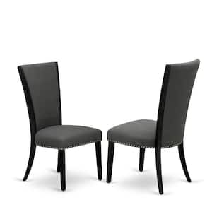 Wirebrushed Black, Parson Dining Chairs - Nailhead Trim Dark Gotham Linen Fabric Padded Chairs, Set Of 2