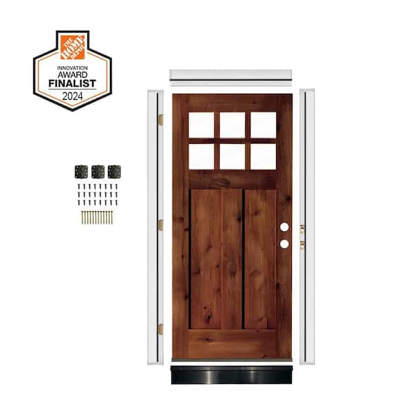 DIY RTA Kit 36in.x80in. Alder Left-Hand/Inswing 6-Lite Clear Glass Red Chestnut Stain Wood Ready To Assemble Front Door