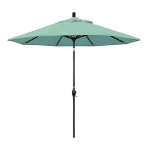 9 ft. Stone Black Aluminum Market Patio Umbrella with Push Tilt Crank Lift in Spectrum Mist Sunbrella