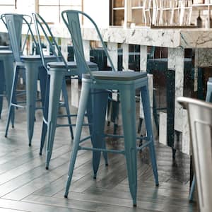 30 in. Kelly Blue-Teal/Teal-Blue Metal Outdoor Bar Stool