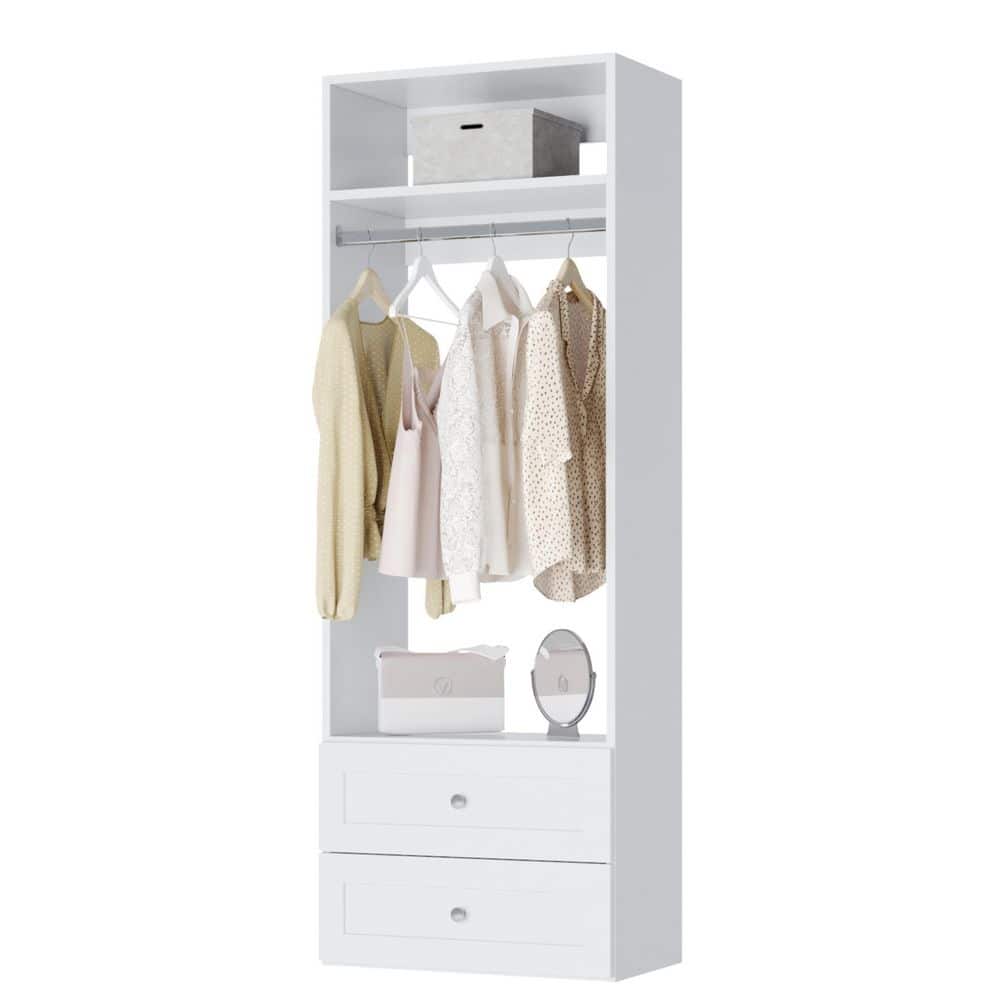 Vista Collection 25.5in.W White Hanging Tower w/ Shaker Style Drawers Closet Kit Wall Mounted 4-Shelf Wood Closet System price history on PriceWatchPro