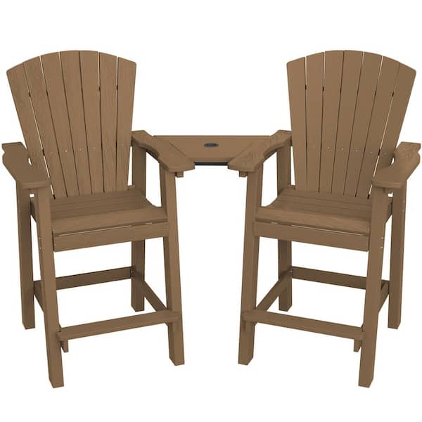 JEAREY Balcony Chair Plastic Tall Adirondack Chair Set of 2 Outdoor Adirondack Barstools with Connecting Tray in Brown