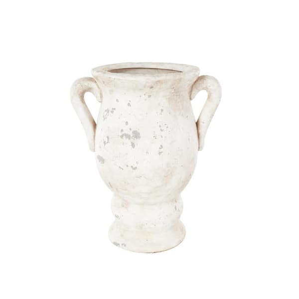 18 in. Cream Antique Style Amphora Ceramic Decorative Vase with Handles