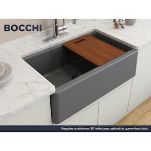 Arona Concrete Gray Granite Composite 33 in. Single Bowl Farmhouse Apron-Front Workstation Kitchen Sink w/Accessories