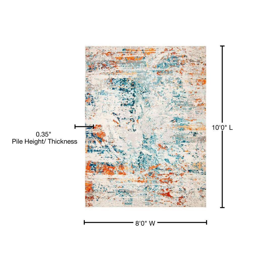 Elegant Metro-Mod Cream/Orange Synthetic 8' x 10' Area Rug