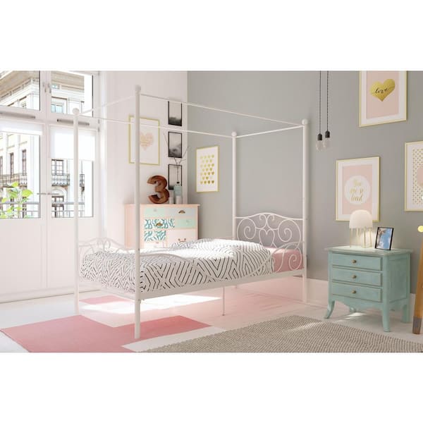 Dhp canopy metal bed frame twin fashion size white