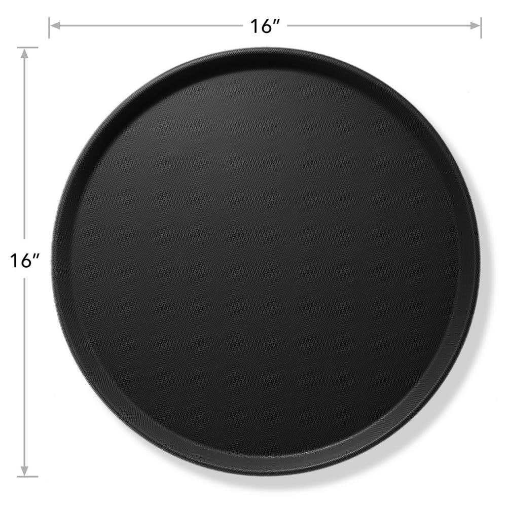 Jubilee 16" Round Black Non-Skid Plastic Serving Trays, Set of 4