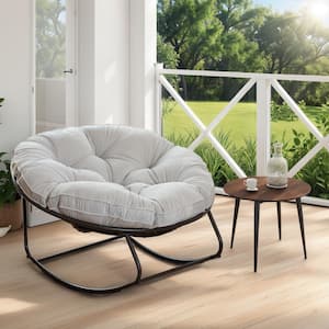 Nyajiah 1-Piece Steel Egg Rocking Chair with Light Gray Cushions