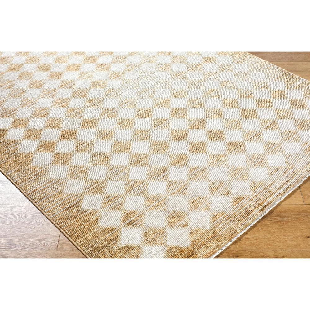 Taupe and Cream Rectangular Synthetic Checkered Area Rug
