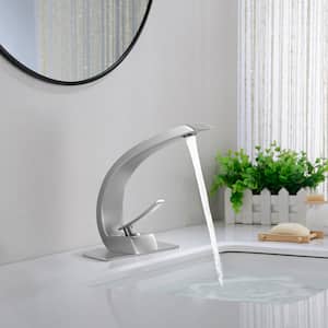 Single-Handle Single-Hole Bathroom Faucet with Deckplate Included in Brushed Nickel