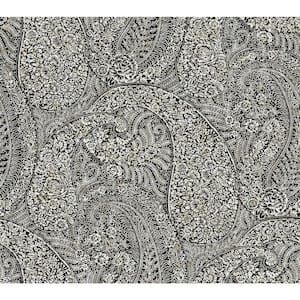 60.75 sq.ft. Black Kashmir Dreams Paisley Wallpaper