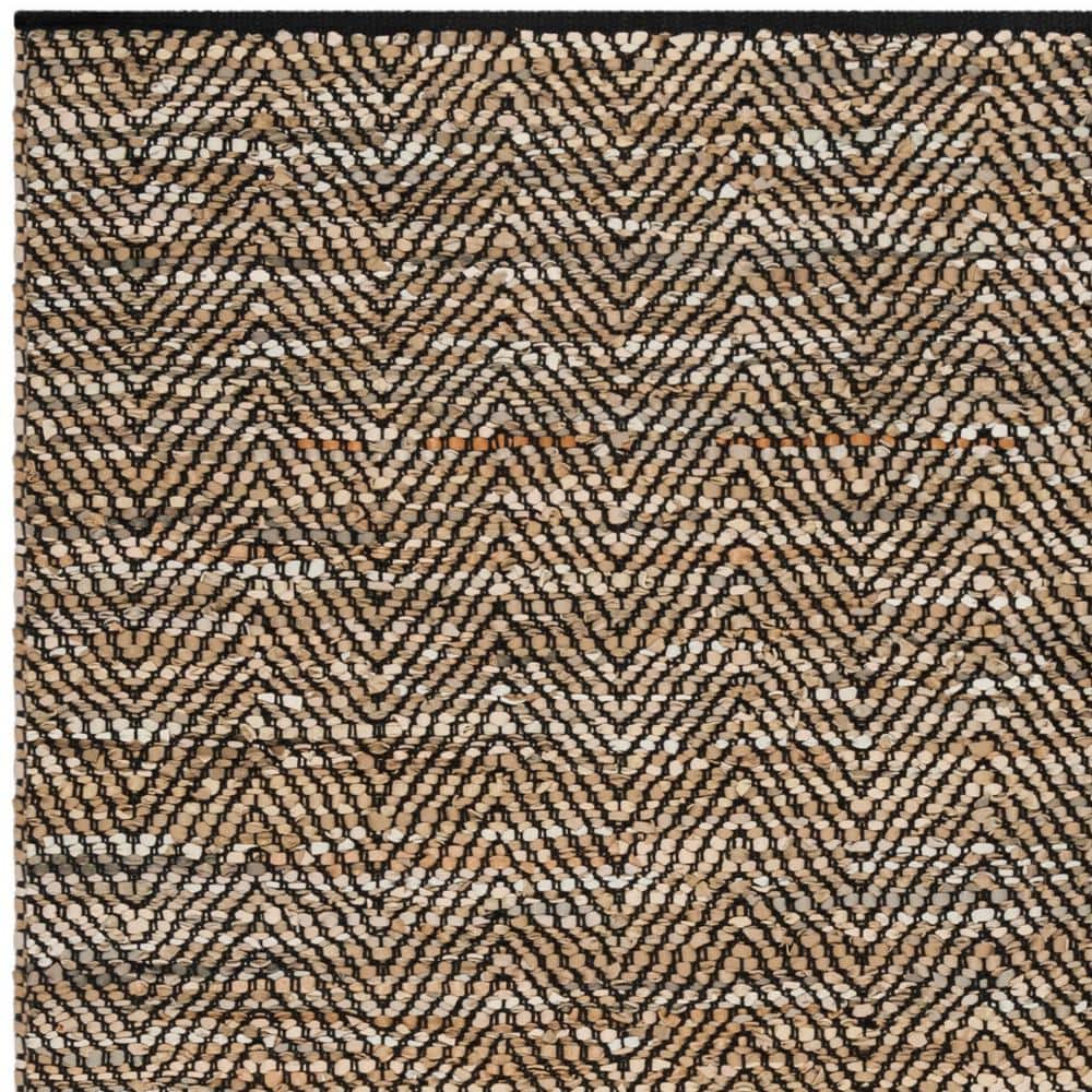 Handmade Beige and Black Cowhide 6' Square Area Rug