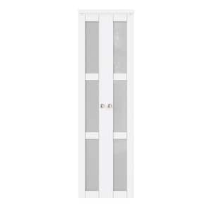 24 in. x 80 in. 3-Lite Frosted Glass Solid Core White Finished MDF (Pivot French) Bi-Fold Door with Pivot Hardware