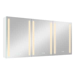 Bestgod 60 in. W x 30 in. H Rectangular Dimmable LED Light Aluminum Surface Mount Medicine Cabinet with Mirror in Silver