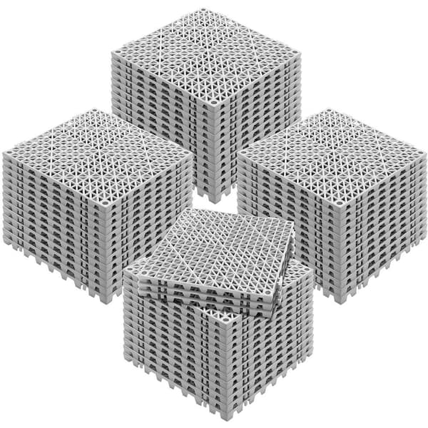 Interlocking Drainage Mat Floor Tiles Rubber Interlocking Gym Flooring Tiles 12 x 12 x 0.6 in. (55 sq. ft., 55 Pcs Gray)