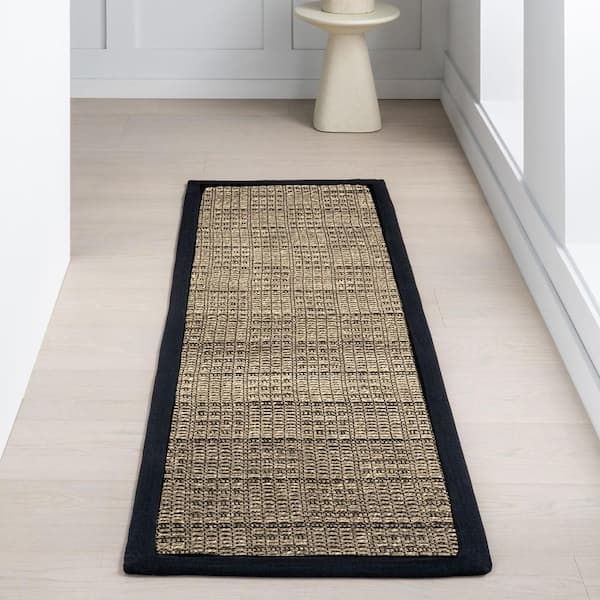 Armani Geometric Seagrass Area Black 3 ft. x 8 ft. Indoor Runner Rug