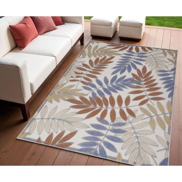 Blue 4 ft. x  6 ft. Woven Abstract Polyester Runner Indoor/Outdoor Area Rug