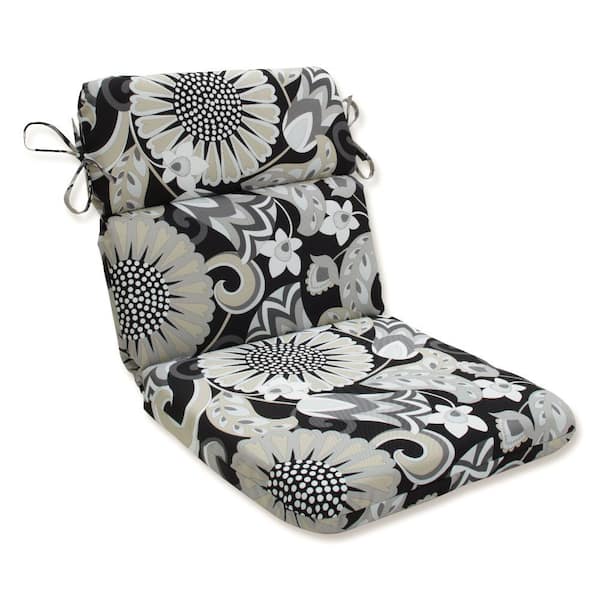 Pillow Perfect Floral Outdoor/Indoor 21 in. W x 3 in. H Deep Seat, 1-Piece Chair Cushion with Round Corners in Black/White Sophia