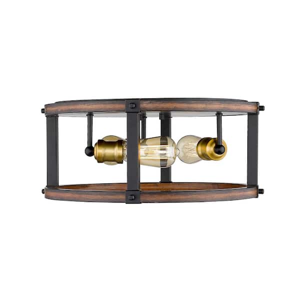 Unbranded 16.25 in. 3-Light Rustic Mahogany Flush Mount