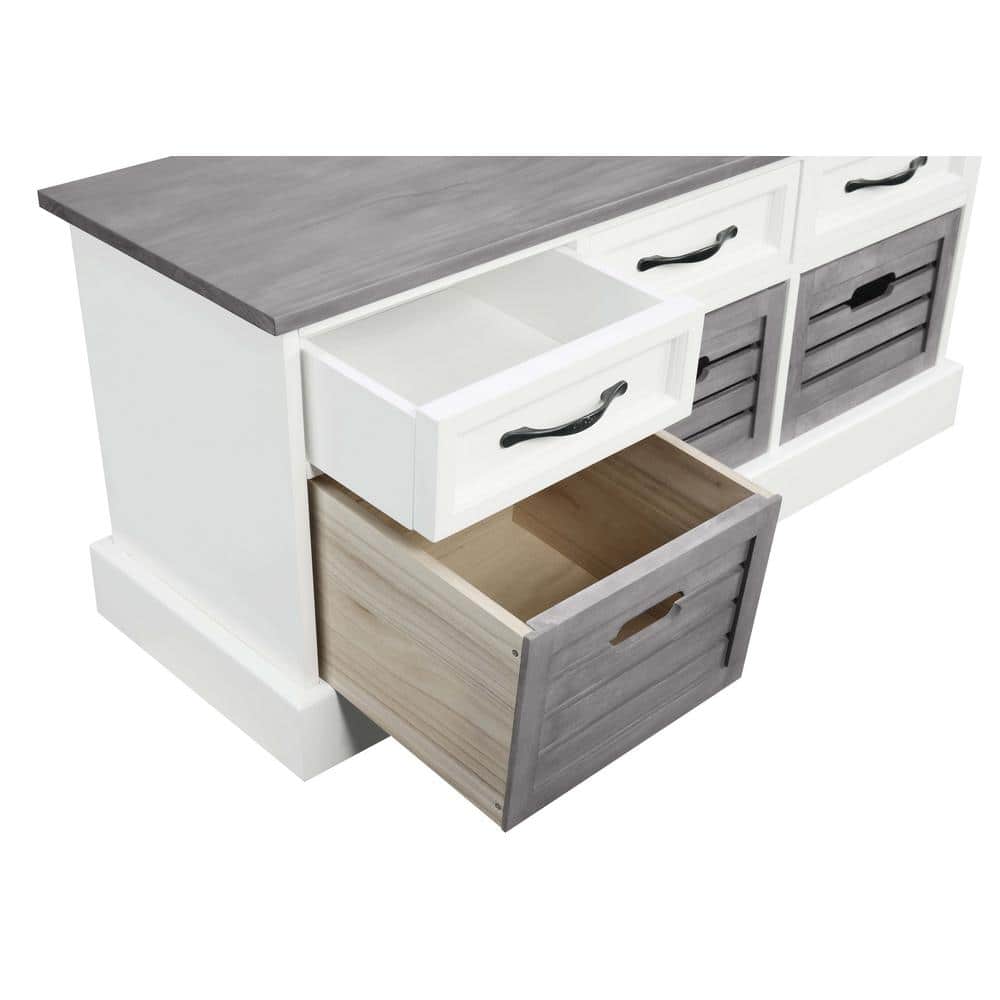 White and Weathered Gray 3-Drawer Storage Bench