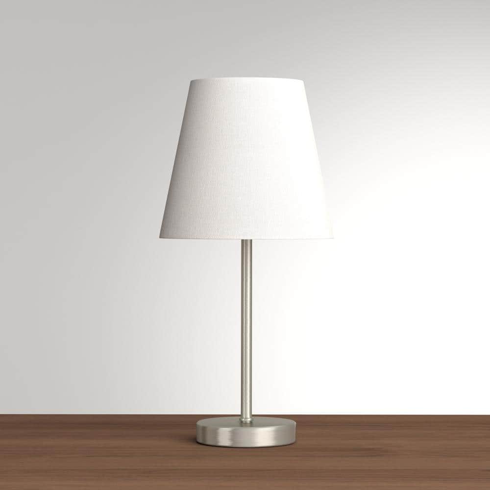 Sand Nickel Mini Table Lamp with White Fabric Shade