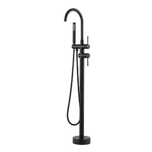 Modern 2-Handle Floor Mount Freestanding Tub Faucet Bathtub Filler with Hand Shower in. Matte Black