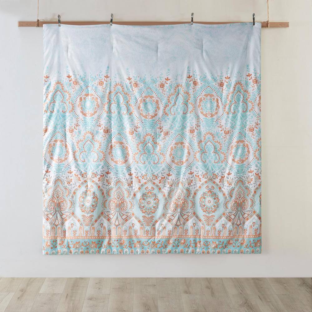 Twin Aqua and Orange Microfiber Boho Bed in a Bag Set