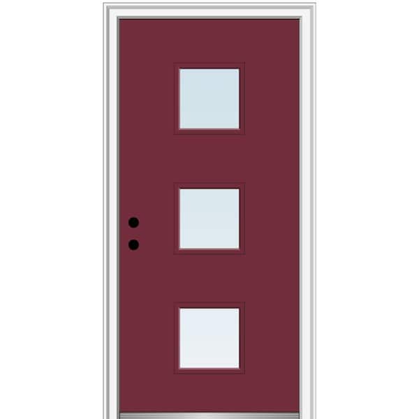 MMI Door 36 in. x 80 in. Aveline Right-Hand Inswing 3-Lite Clear Low-E Glass Painted Steel Prehung Front Door on 4-9/16 in. Frame