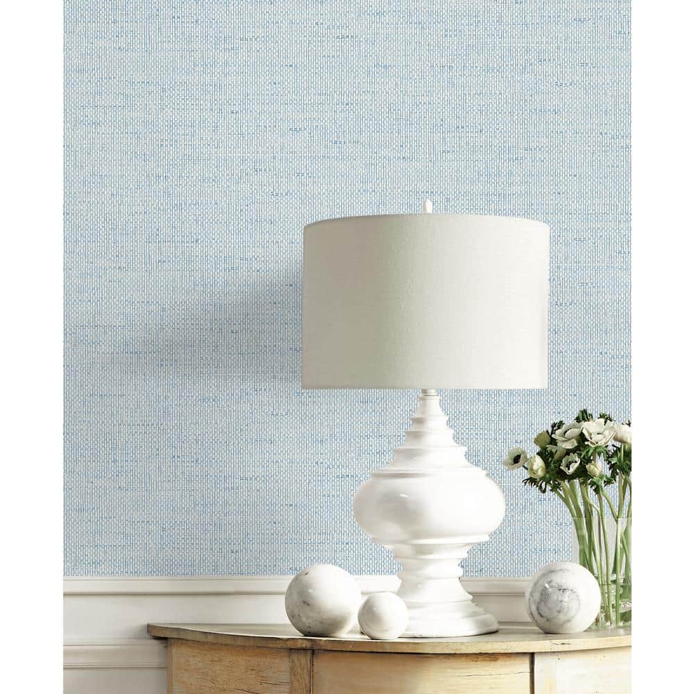Sea Breeze Blue Faux Paperweave Vinyl Wallpaper Roll
