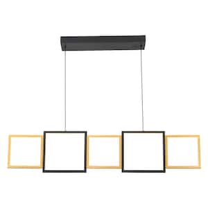 5-Light Black And Gold Dimmable Integrated LED Pendant Light for Dining Room