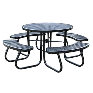 46 in. Black Picnic Table with Built-In Umbrella Support