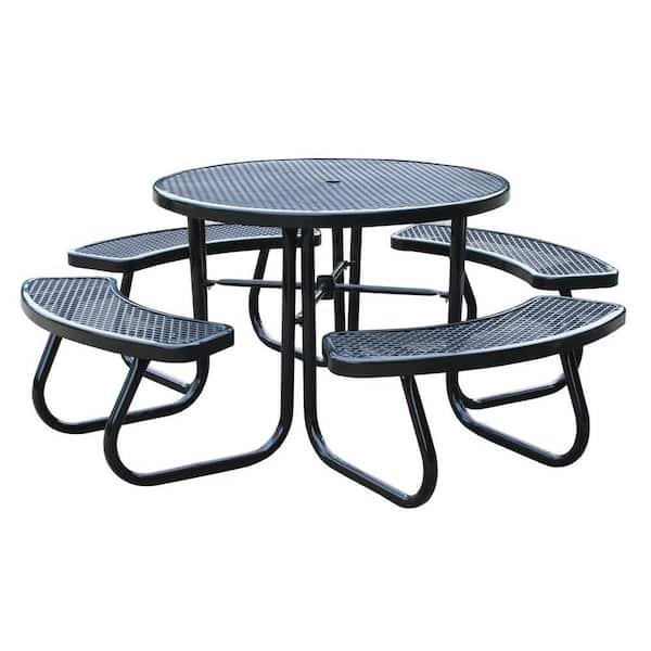 Paris 46 in. Black Picnic Table with Built-In Umbrella Support