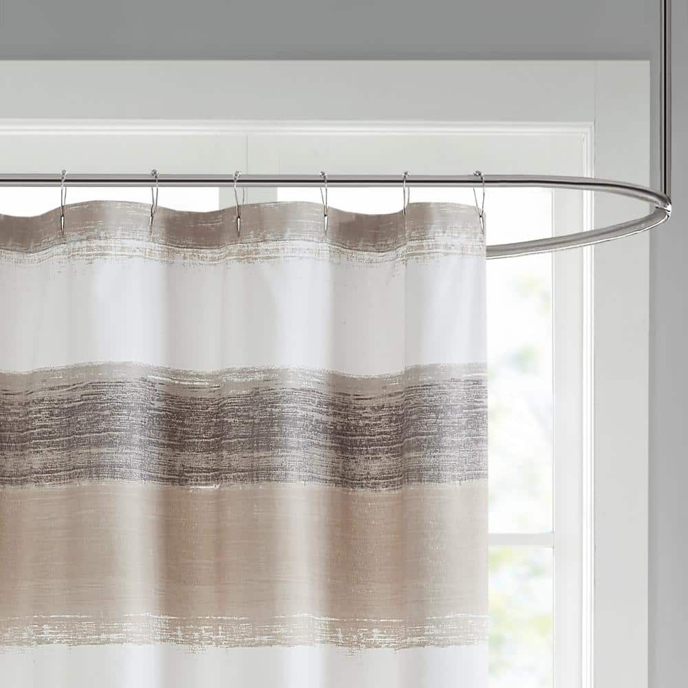 Taupe and Black Watercolor Stripe Shower Curtain with Liner