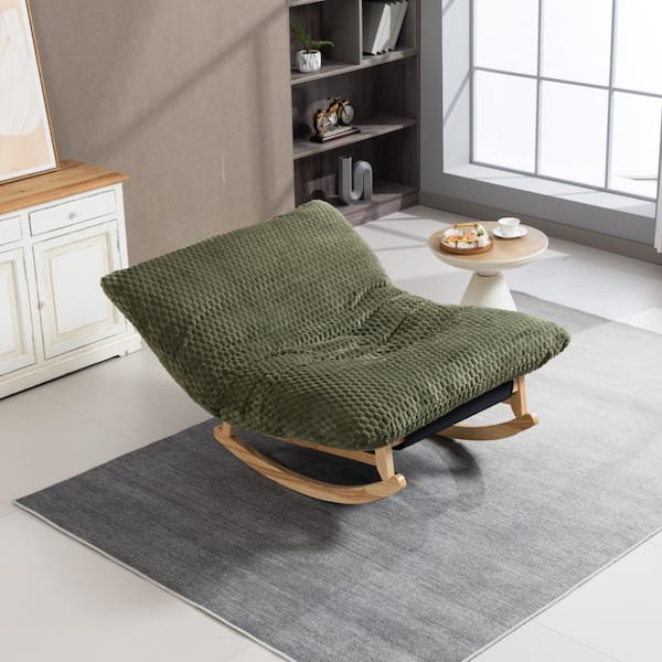 Modern Antique Green Bean Bag Rocking Chair with Solid Wood Frame and Backrest for Living Room and Bedroom