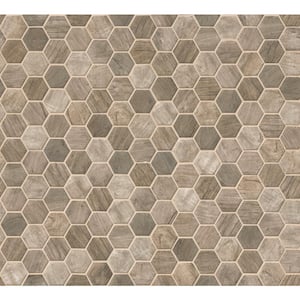 Driftwood Hexagon 12 in. x 12 in. Recycled Glass Mesh-Mounted Mosaic Tile (14.7 sq. ft./Case)