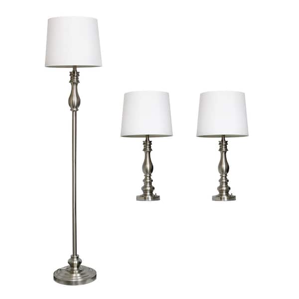 Elegant Designs Brushed Steel Lamp Set (3-Piece)